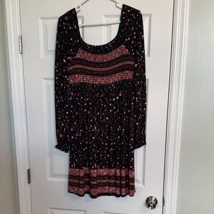 White Birch Black and Pink Floral Long Sleeve Dress